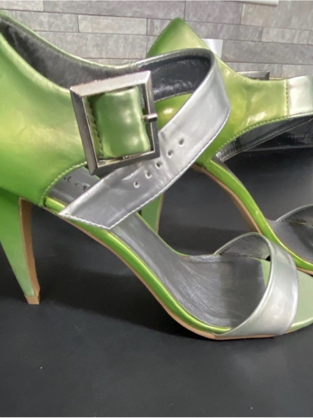 Michael Antonio Green and Silver Open-Toe Mid-Heel Sandals